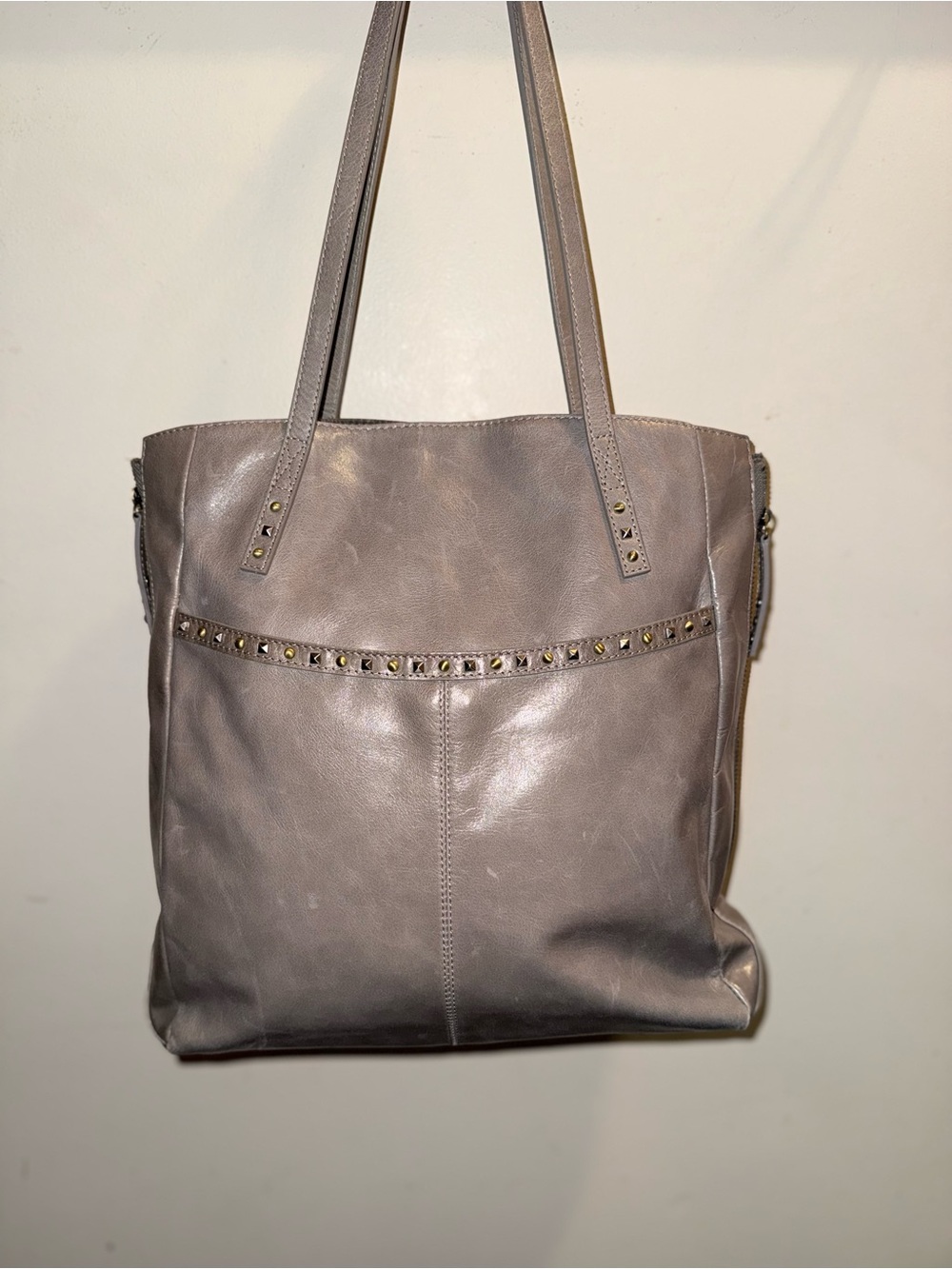 HOBO Sloan Leather Tote Bag Stone Gray Studded Trim NWT $298